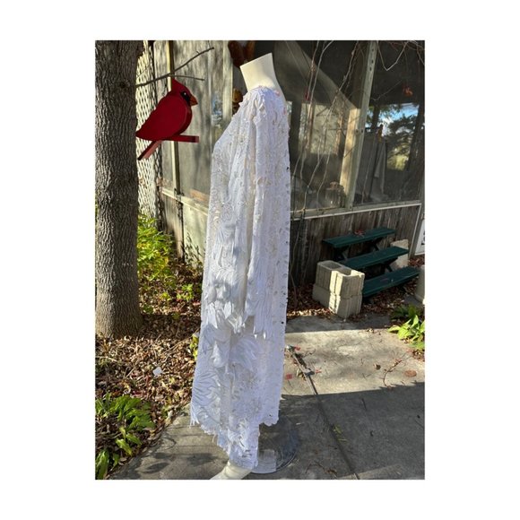 White Angel Wing Caftan Dress Sequins Embroidery Cutwork - Picture 11 of 16